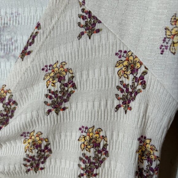 Anthropologie Boho Floral Print Cinched Sabrina Cropped Shirt Top - Picture 9 of 15